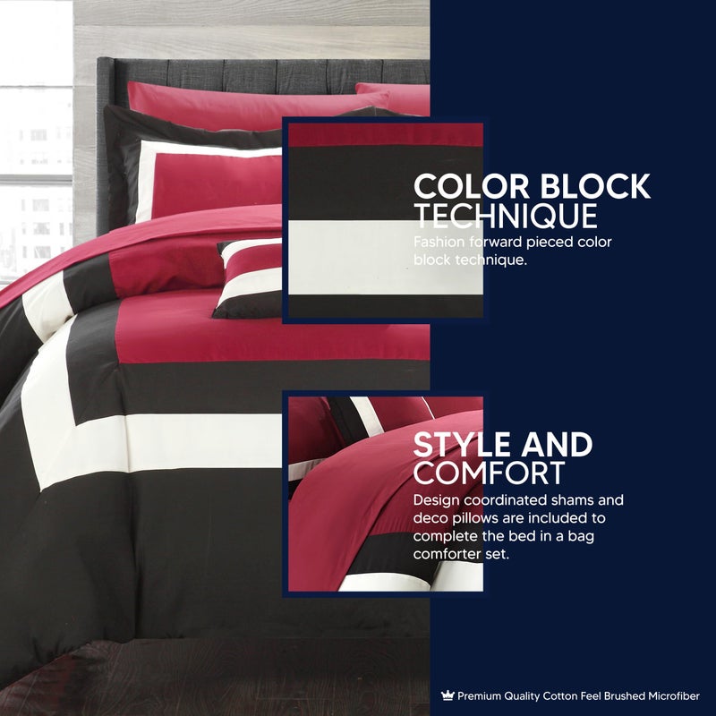 Chic Home - CS1465-AN Duke 10 Pieced Color Block Bed in A Bag Comforter Sheet Set, Queen, Red - Image 3